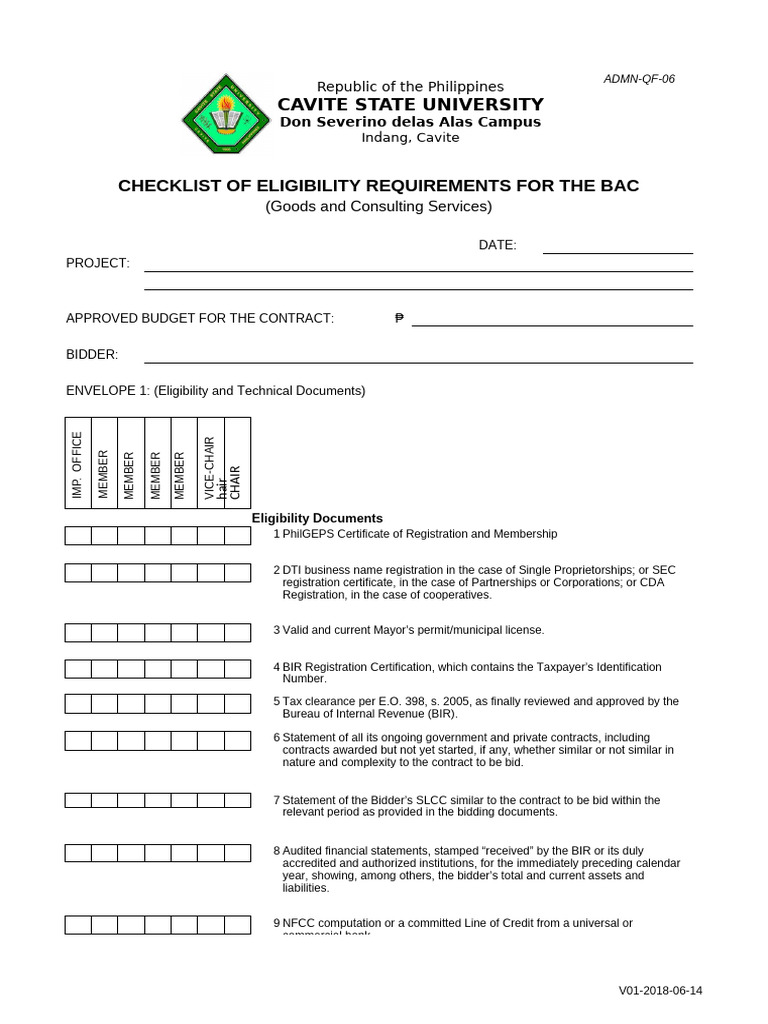 BAC Eligibility Requirements Checklist | PDF | Joint Venture | Business Law