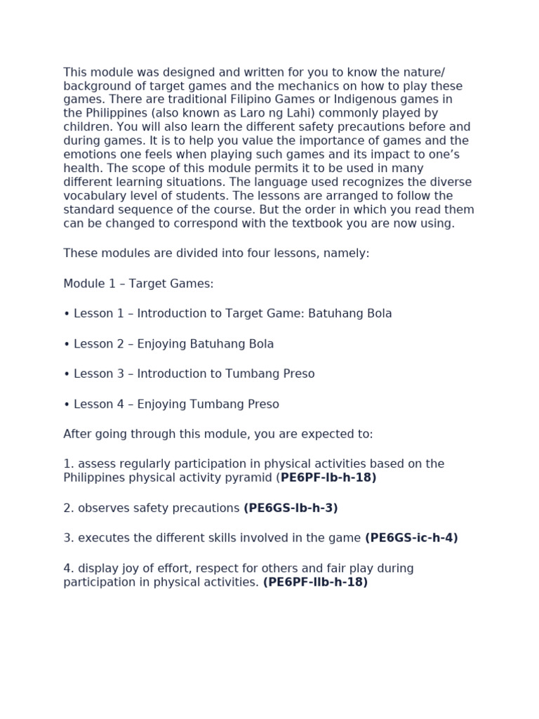 Filipino Target Games Module | PDF