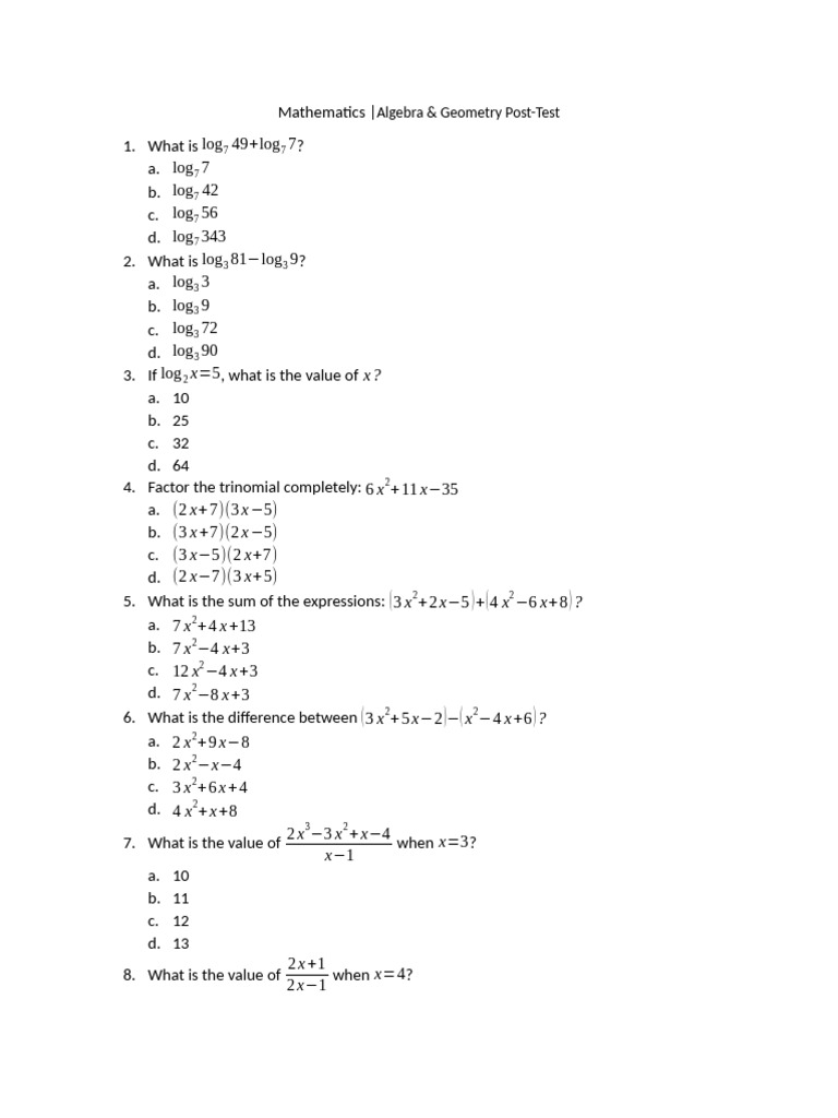 Mathematics Algebra and Geometry | PDF | Area | Volume