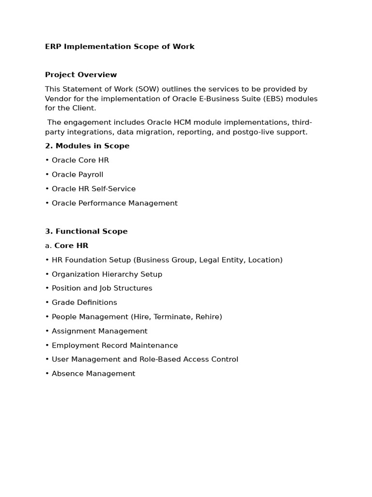 Oracle EBS Implementation SOW Overview | PDF | Oracle Corporation | Payroll