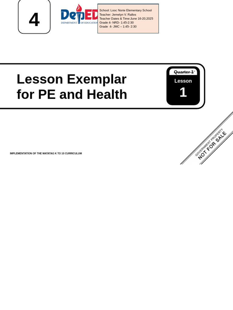 Grade 4 PE & Health Lesson Plan | PDF | Physical Fitness | Mental Health