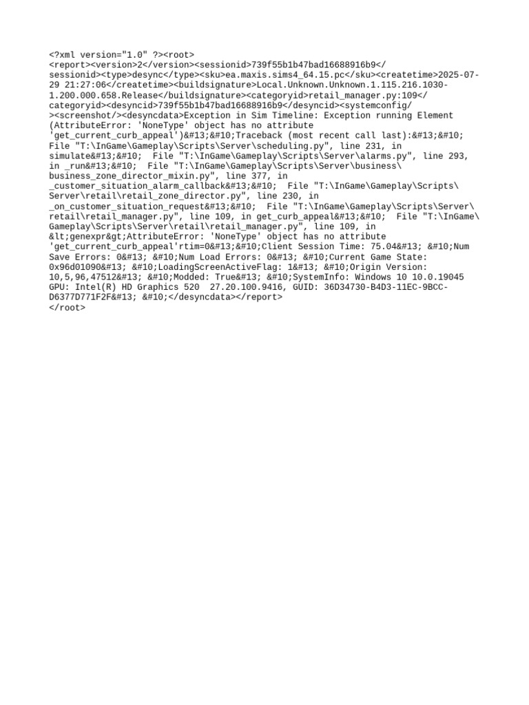 Last Exception Report: Sims 4 Desync | PDF