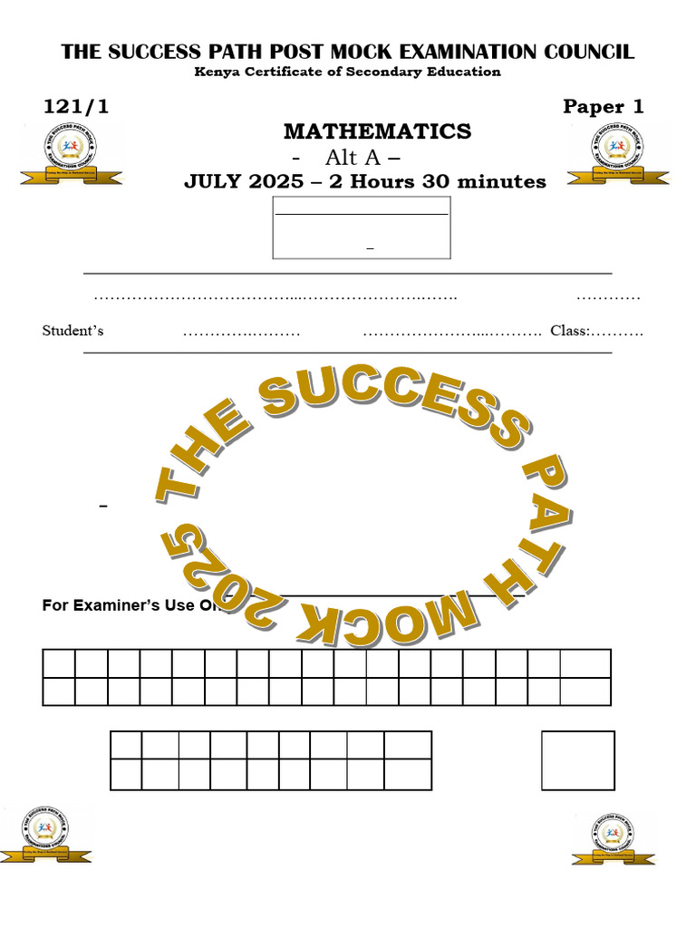 Success Path Mock Exam 2025: Mathematics | PDF | Geometry | Euclidean ...