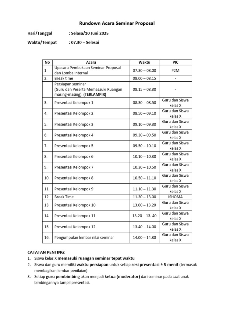 Rundown Acara Seminar Proposal Dan Lomba Internal 2025 | PDF