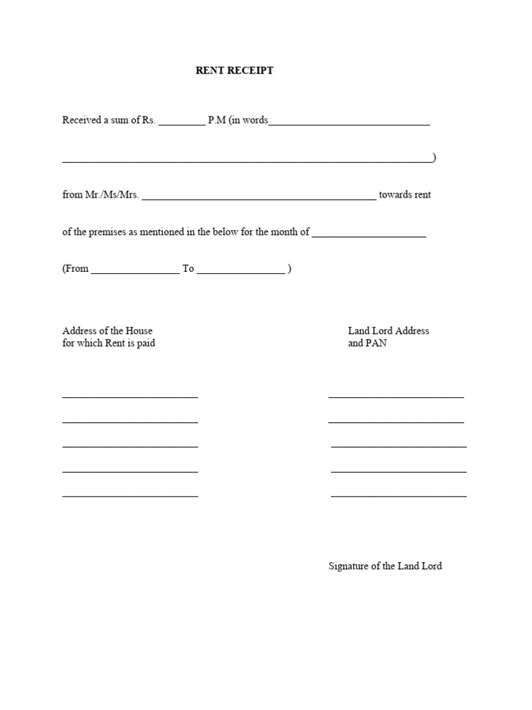 Rent Receipt Template for Tenancy | PDF