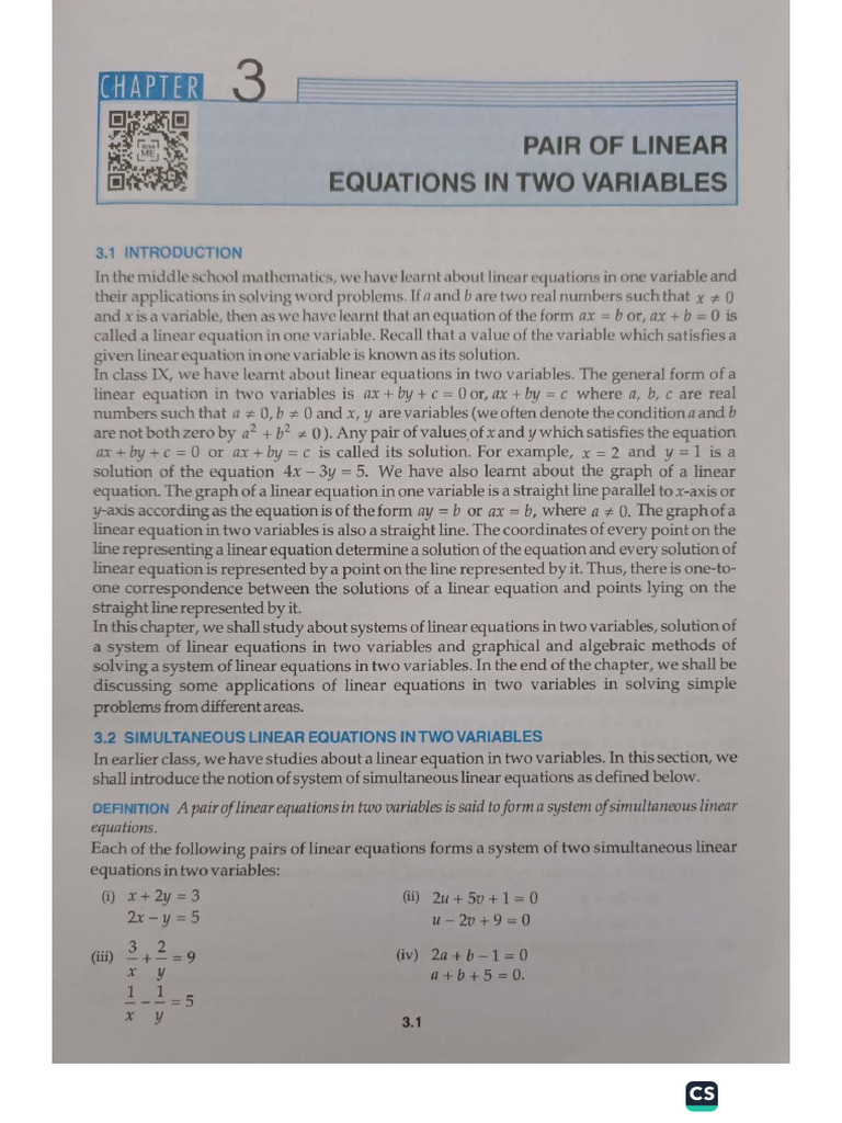 CH 3 Pair of Linear Equations in Two Variables | PDF