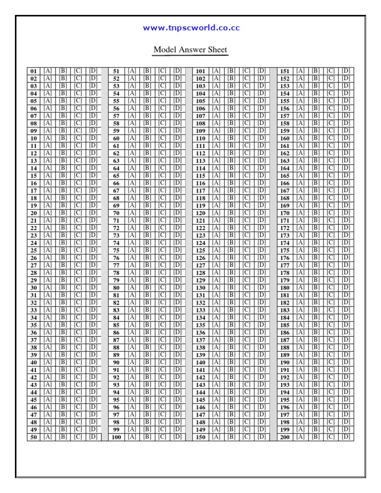 TNPSC Model OMR Sheet PDF Mobile Technology Mobile