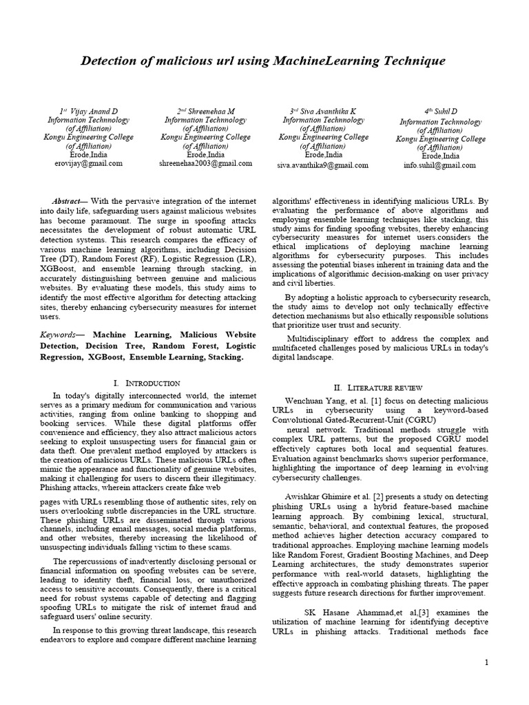 Malicious URL Detection via ML Techniques | PDF | Web Server | Internet ...