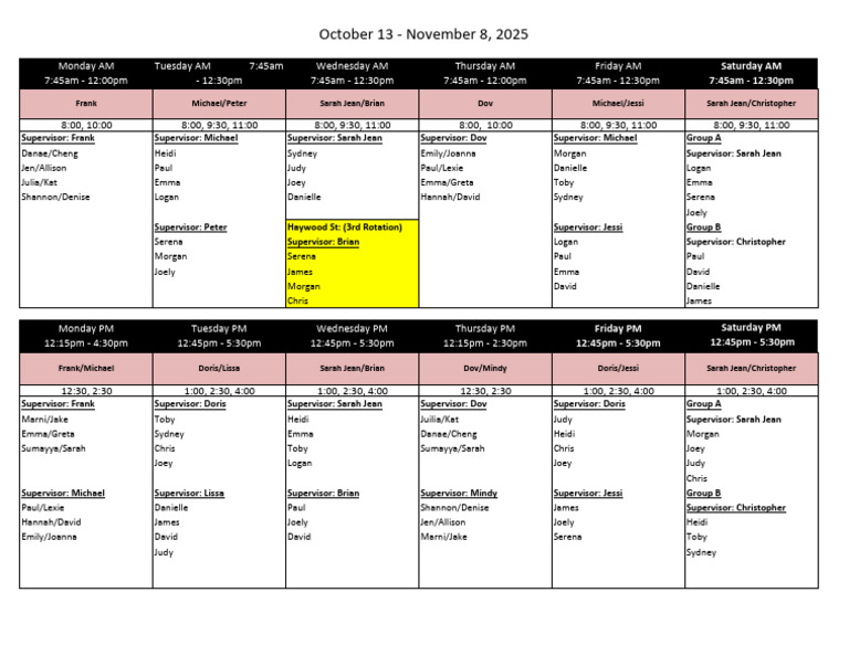 2025 Fall Rotation 3 Clinic Schedule | PDF
