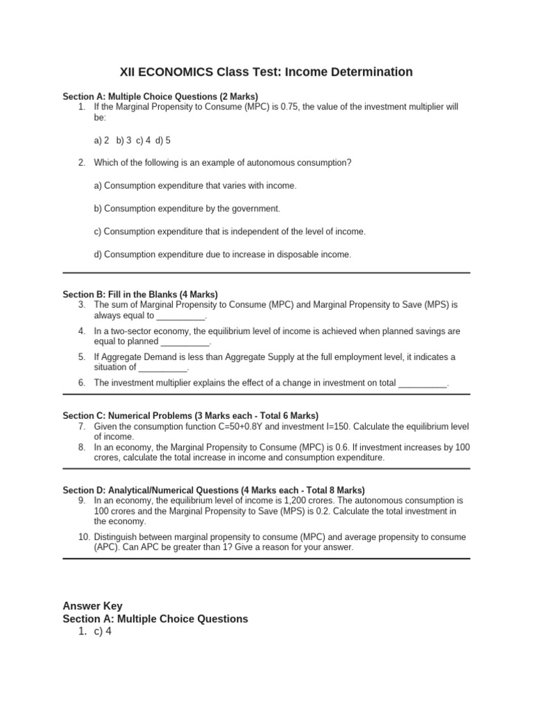 Economics Test: Income Determination | PDF | Consumption (Economics ...