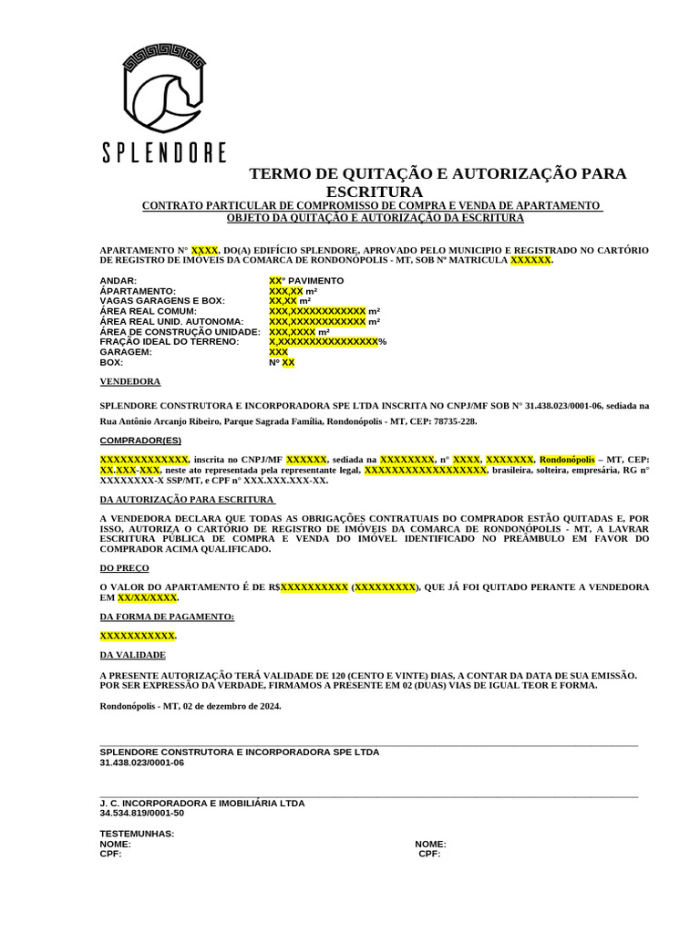 Autorização Escritura Modelo | PDF