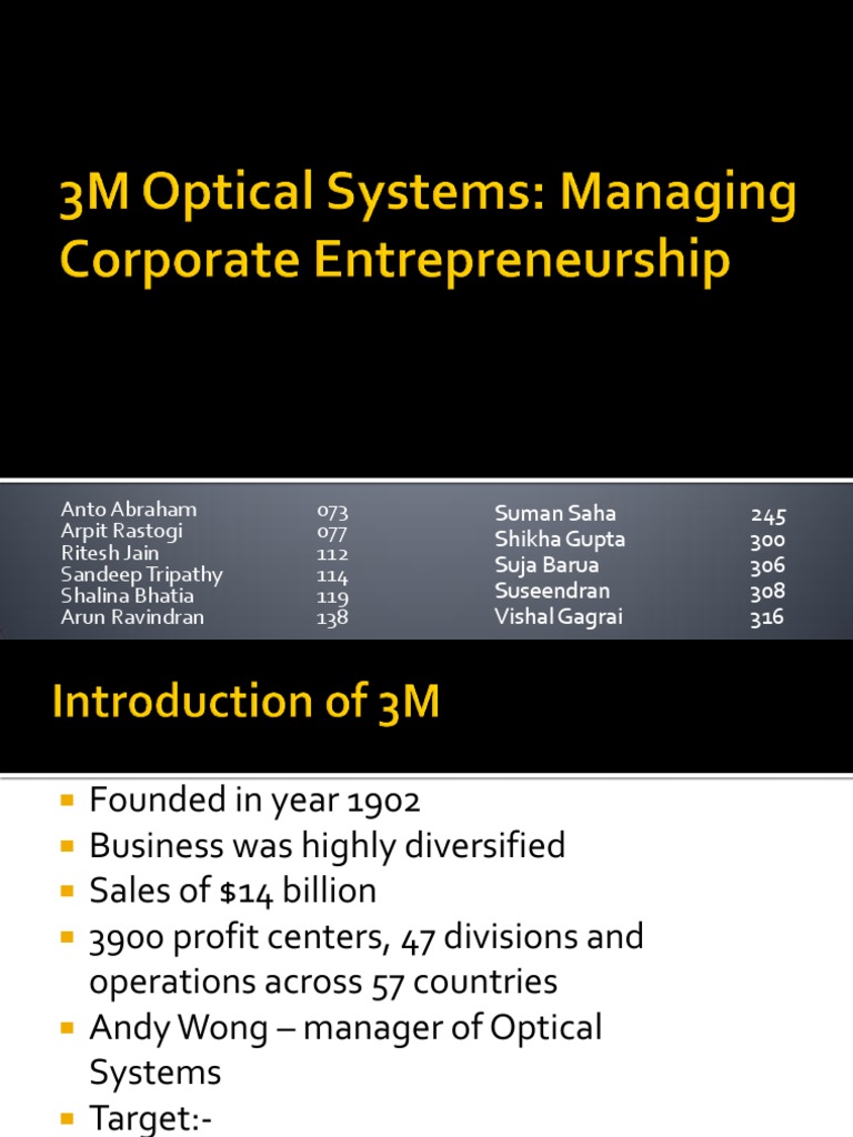 3m optical systems managing corporate entrepreneurship pdf