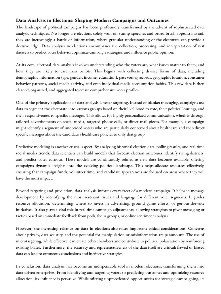 Data Analysis in Elections - Shaping Modern Campaigns and Outcomes ...