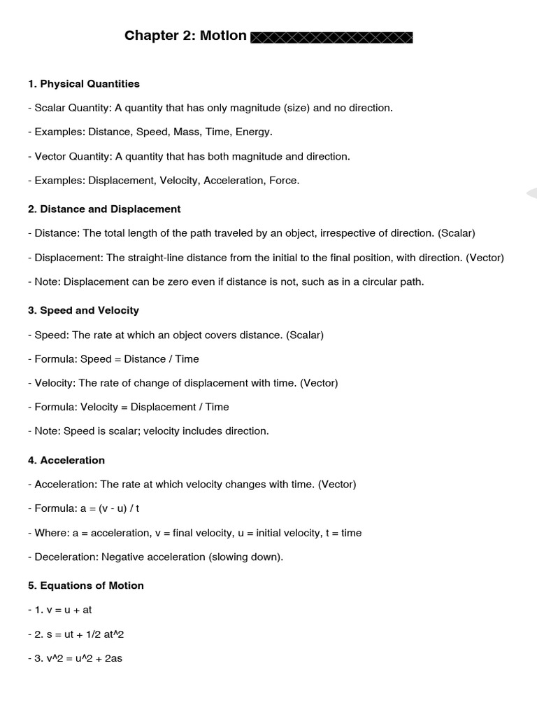 Chapter 2 Motion Notes IGCSE | PDF