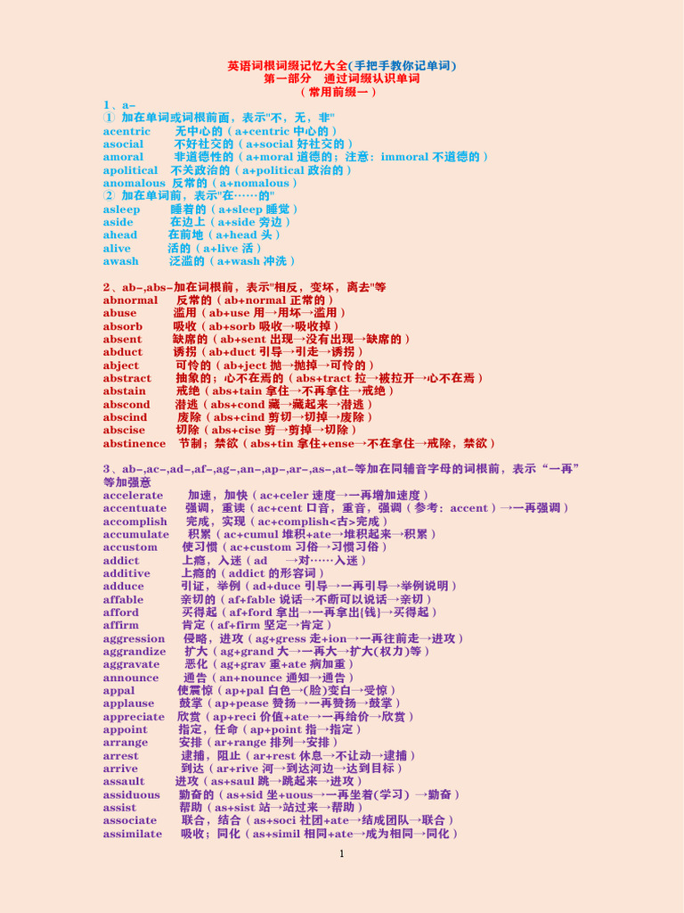 完整版英语词根词缀记忆大全word | PDF
