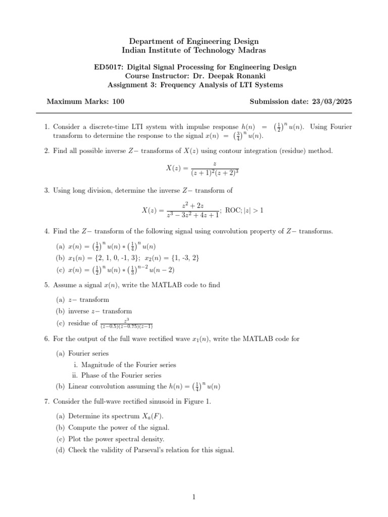 Frequency Analysis of LTI Systems Assignment | PDF | Spectral Density ...
