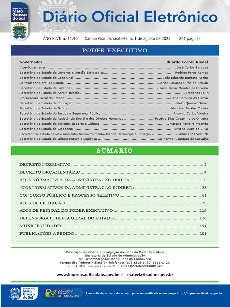 Atos do Poder Executivo de MS - Agosto 2025 | PDF | Taxa de crédito ...
