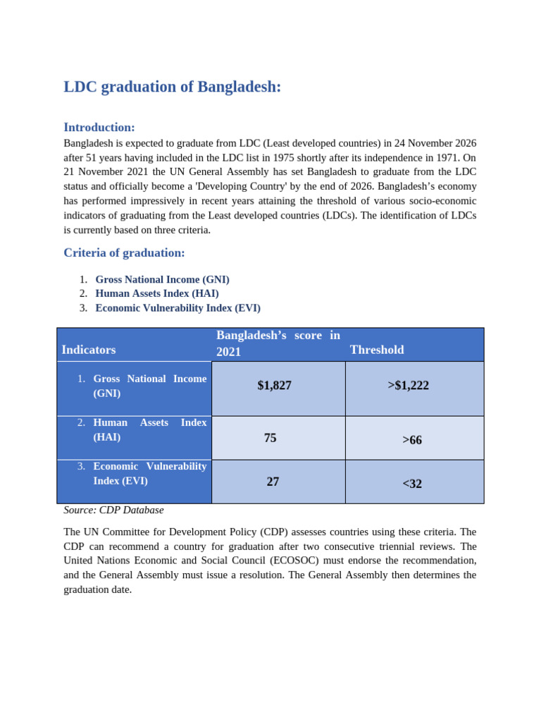 Bangladesh LDC Graduation Overview 2026 | PDF | International Relations ...