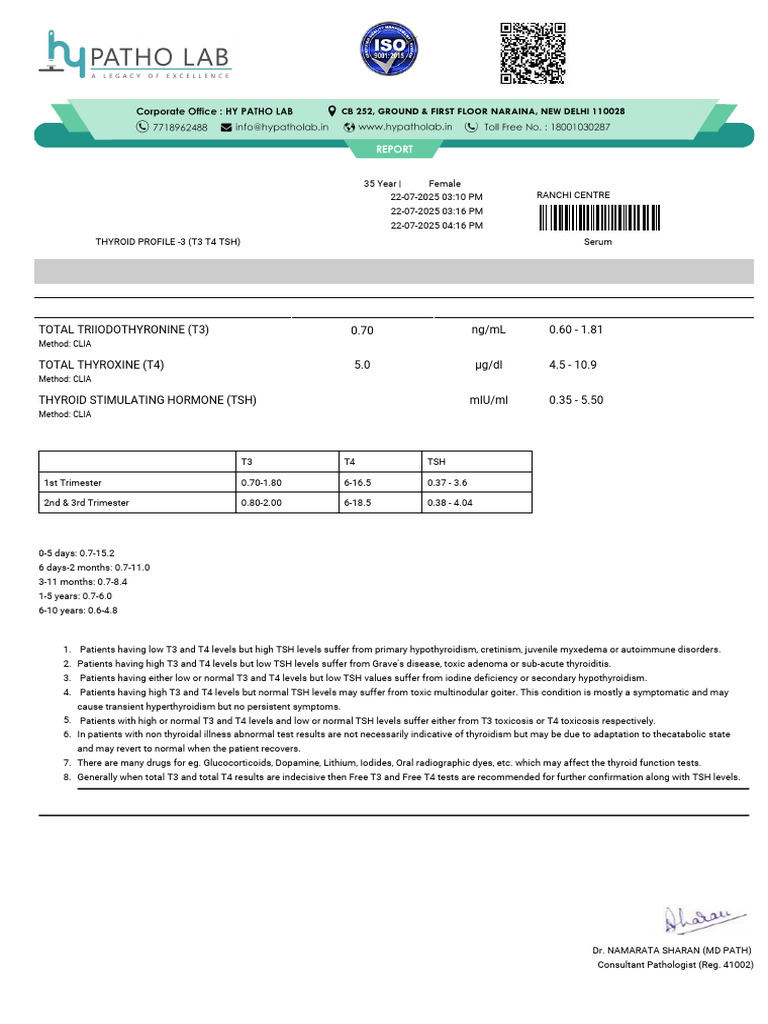Report - Aarif - HL7000793567 - THYROID PROFILE 3 T3 T4 TSH ...