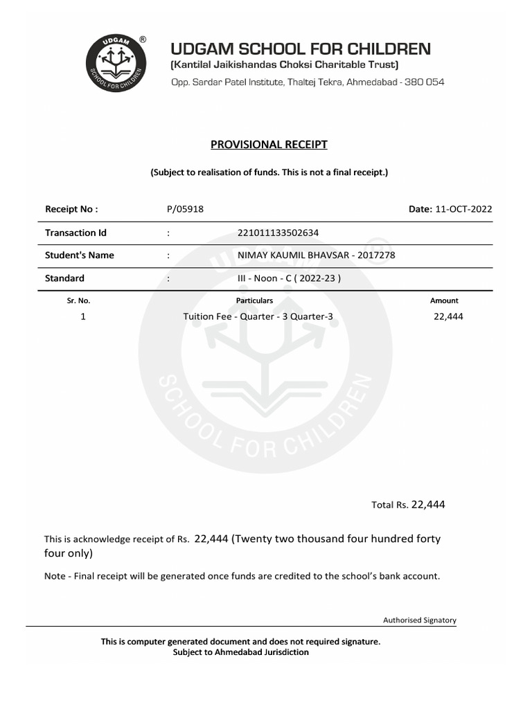 2017278 Provisional Receipt (1) | PDF