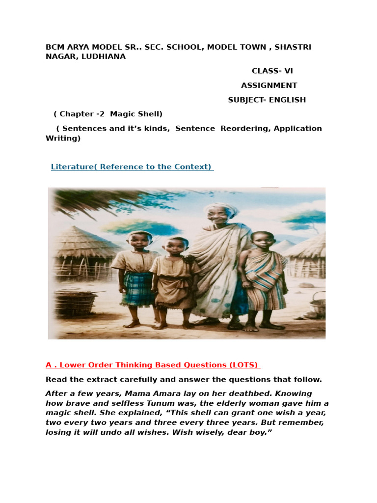 Class VI English Assignment: Magic Shell | PDF