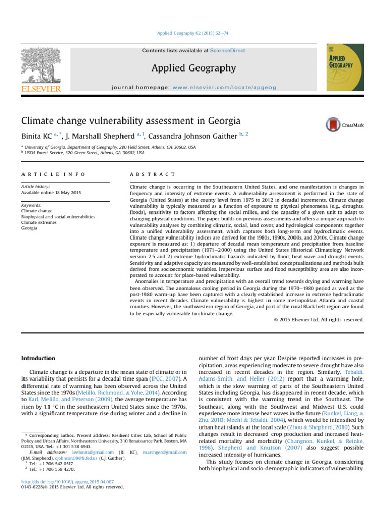 Climate Change Vulnerability Assessment in Georgia | PDF | Standard ...