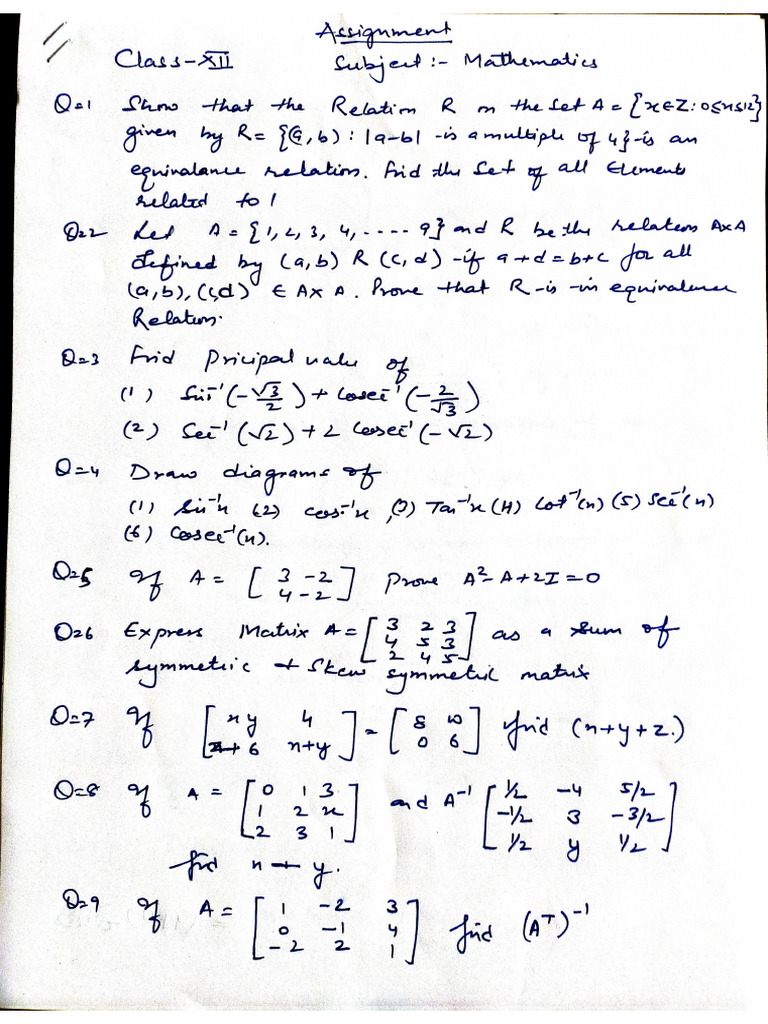 Assignment (Mathematics) Class Xii | PDF