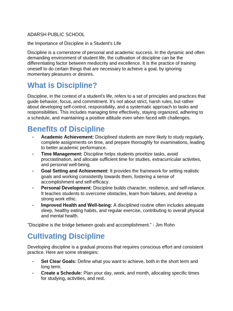 Importance of Discipline for Students | PDF | Disciplines ...