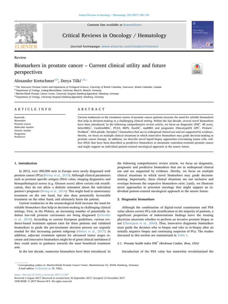 Biomarkers in Prostate Cancer Review | PDF | Biomarker | Prostate ...