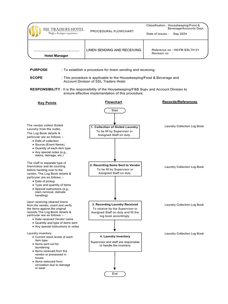 Linen Sending & Receiving Procedural Chart 2 | PDF | Housekeeping