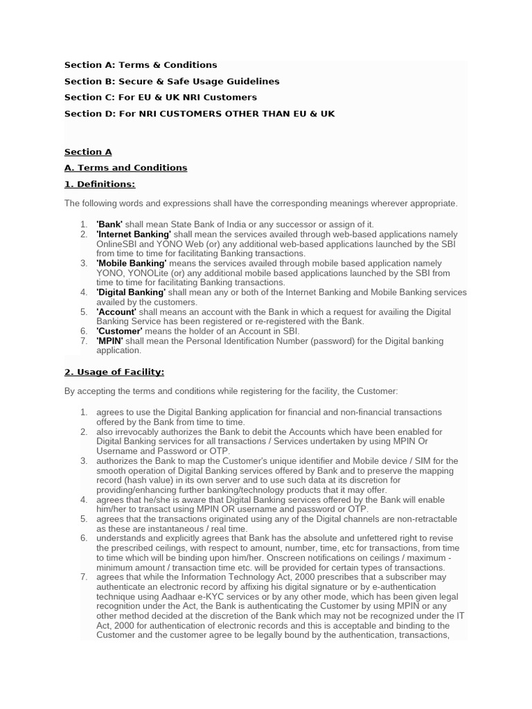 SBI Digital Banking Terms & Guidelines | PDF | Password | Indemnity