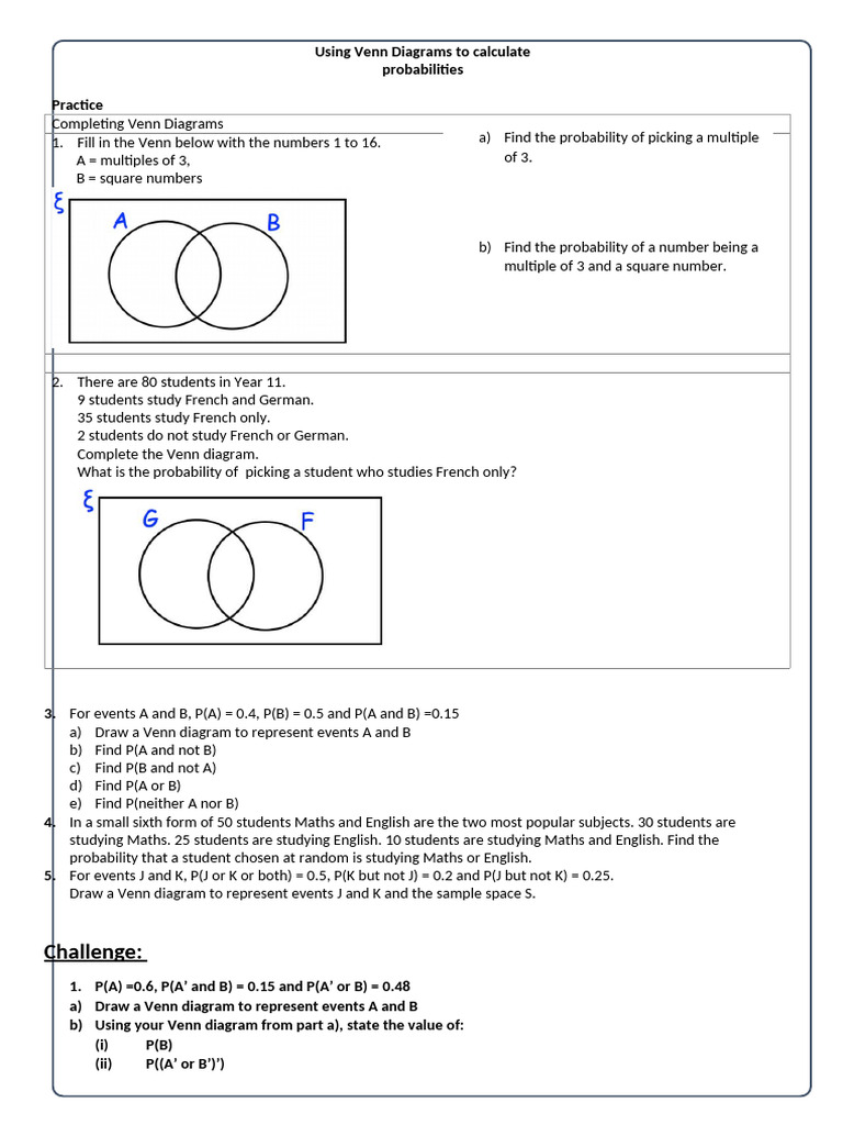 Using Venn Diagrams for Probability Calculations | PDF