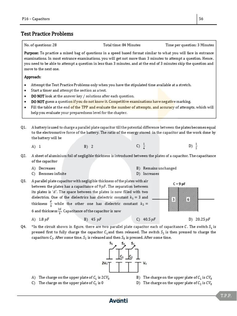 Capacitance Practice Test | PDF | Capacitor | Capacitance