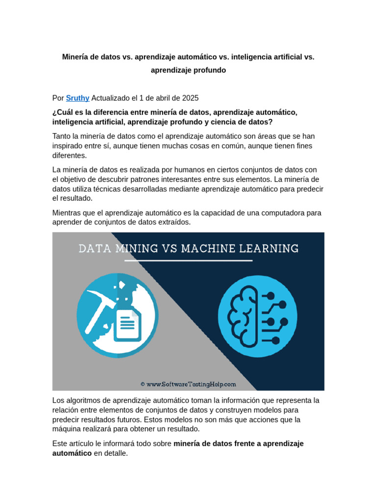 Minería de Datos Vs Aprendizaje Automático vs. Inteligencia Artificial ...