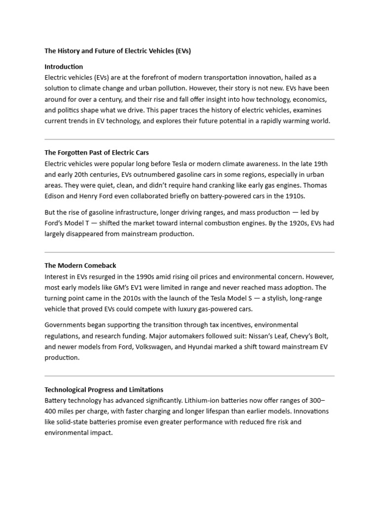 History and Future of Electric Vehicles | PDF | Electric Vehicle ...