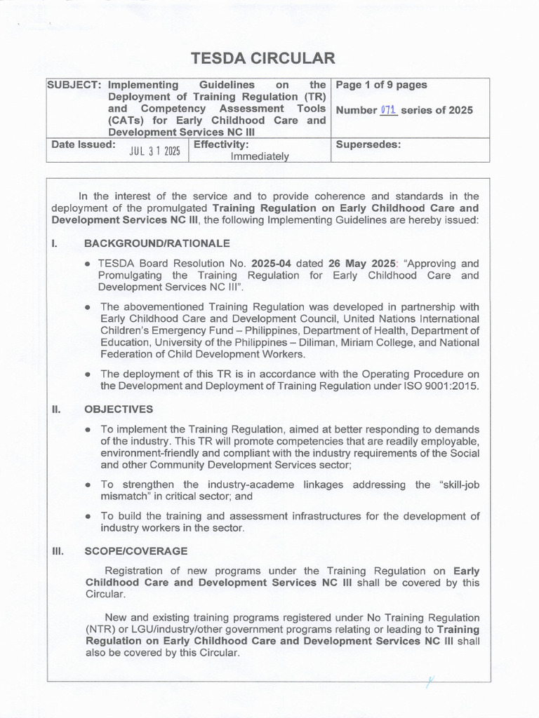 TESDA Guidelines for Early Childhood NC III | PDF | Vocational Education