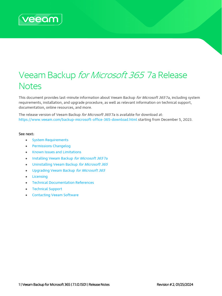 Veeam Backup for Microsoft 365 7a Release Notes | PDF | Backup | Share ...