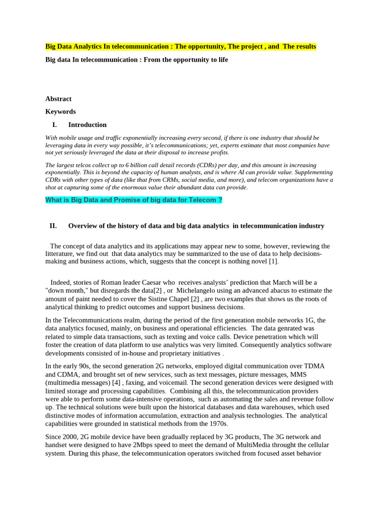 Big Data in Telecommunications: Insights & Challenges | PDF | Analytics ...