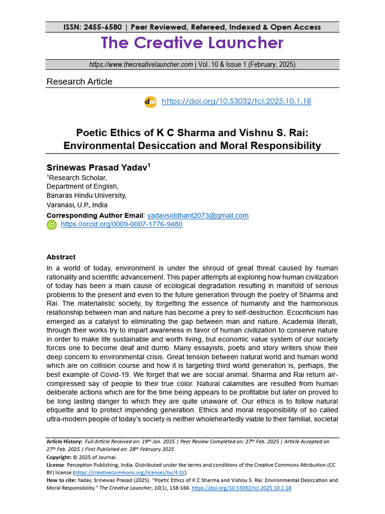 Poetic Ethics of K C Sharma and Vishnu S. Rai: Environmental ...