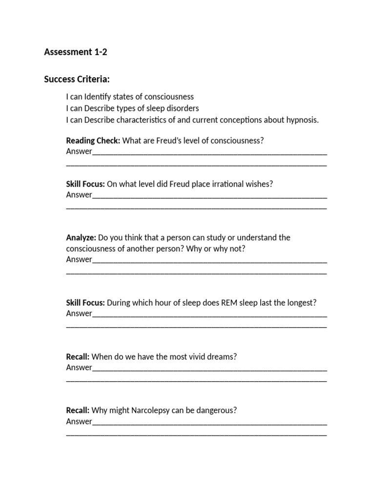 Assessment 1 Altered States of Consciousness | PDF | Hypnosis | Sleep