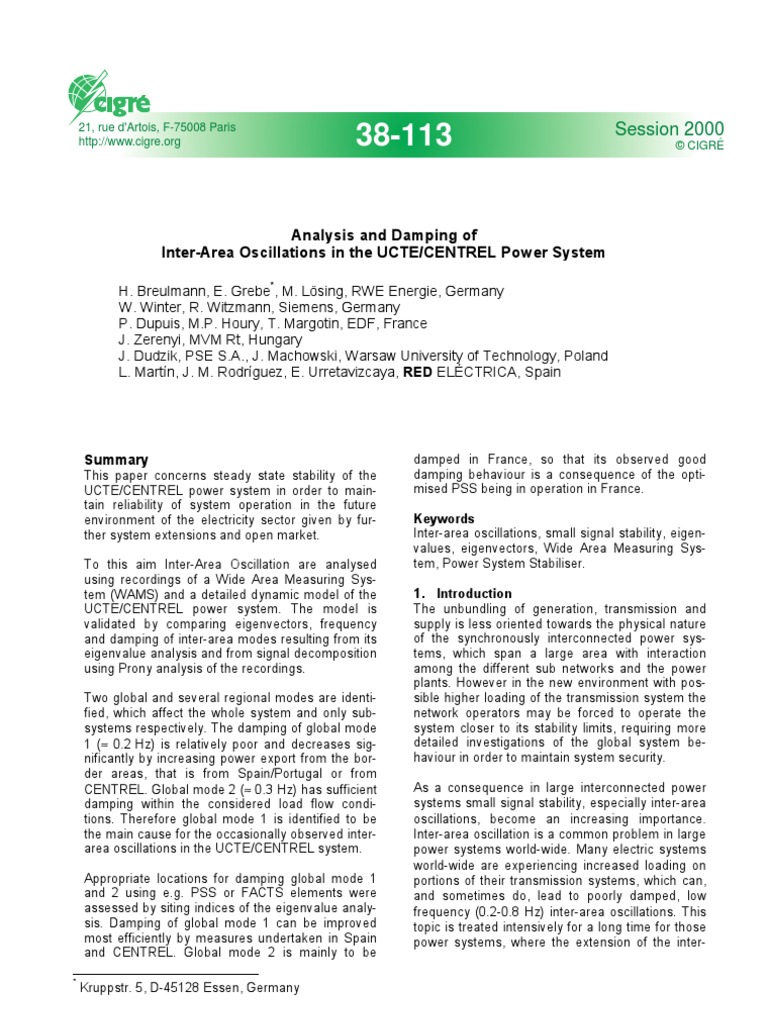 Analysis and Damping of Inter-Area Oscillations in The UCTE/CENTREL ...