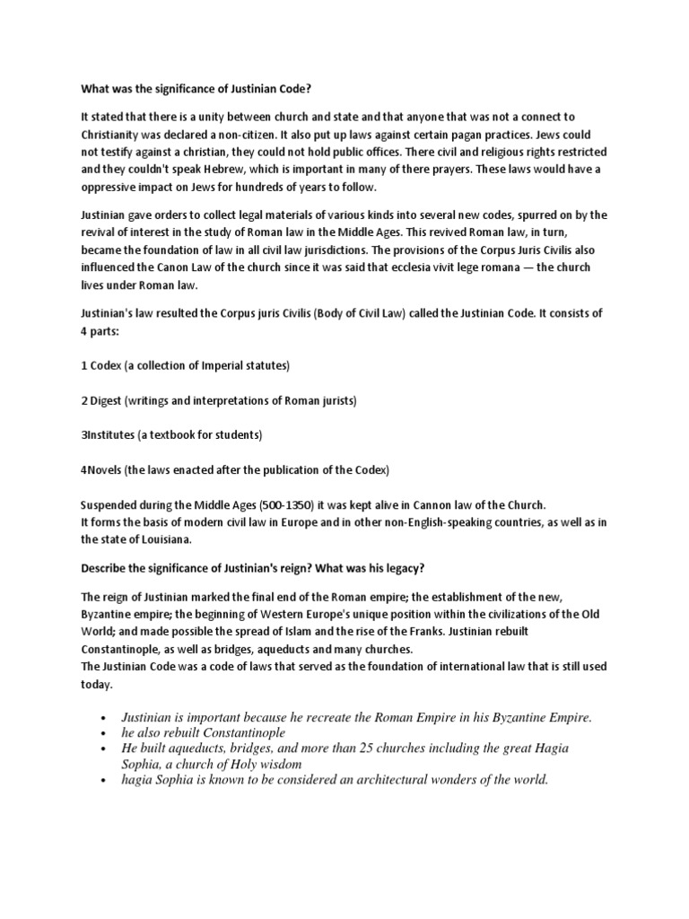 Significance of the Justinian Code | PDF | Byzantine Empire ...