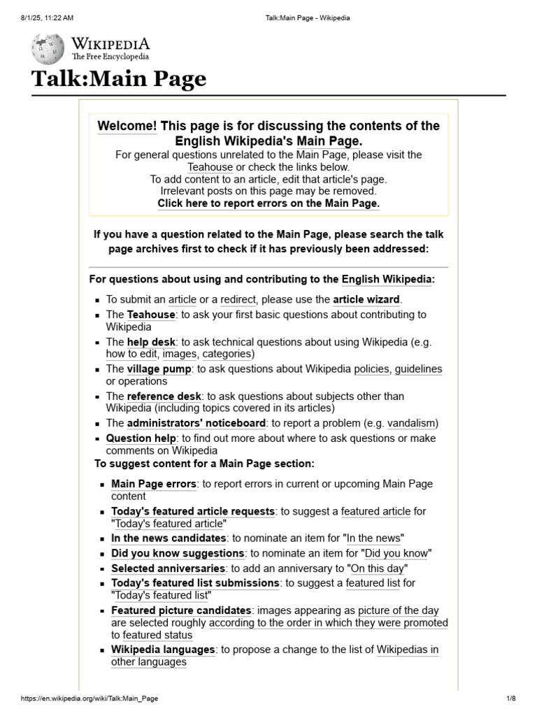 Discussion on Wikipedia Main Page | PDF | Wikipedia