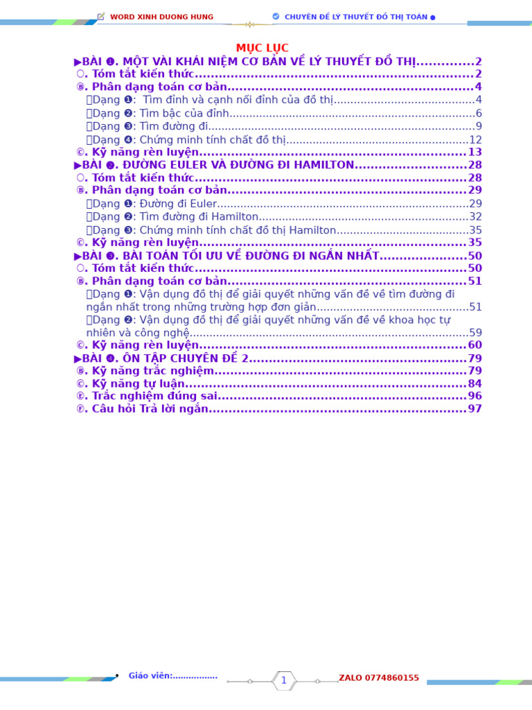 Chuyen de Ly Thuyet Do Thi - On Thi TN Toan 12 New 2025 - Full Giai | PDF