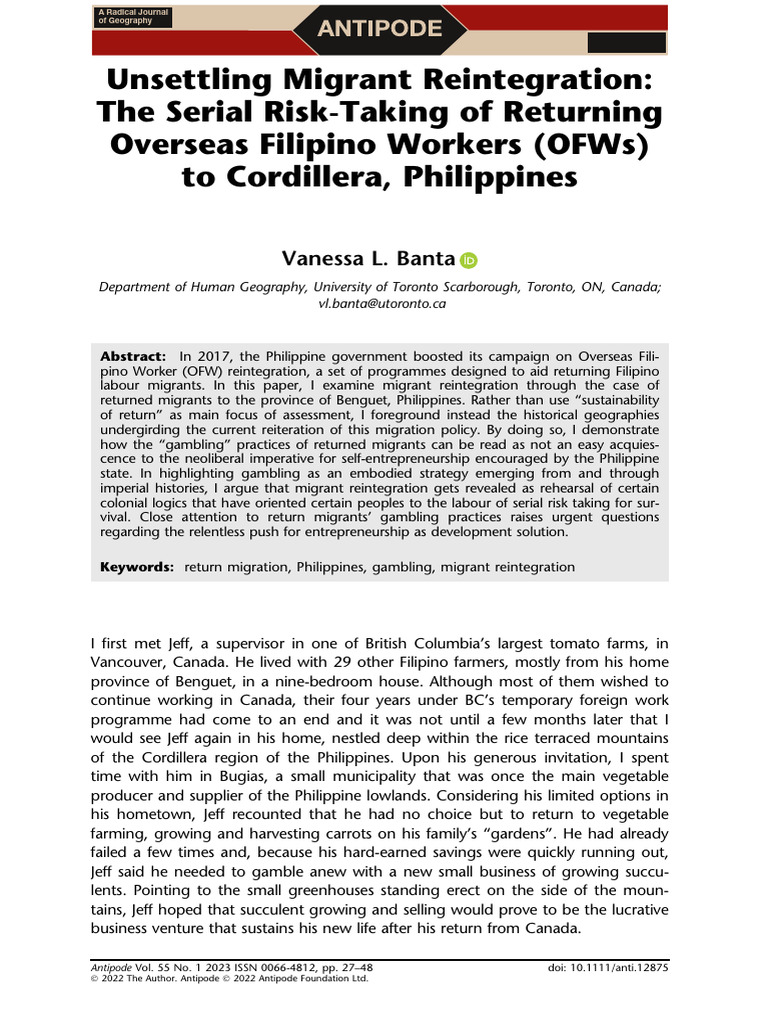 Migrant Reintegration and Risk in the Philippines | PDF | Migrant ...