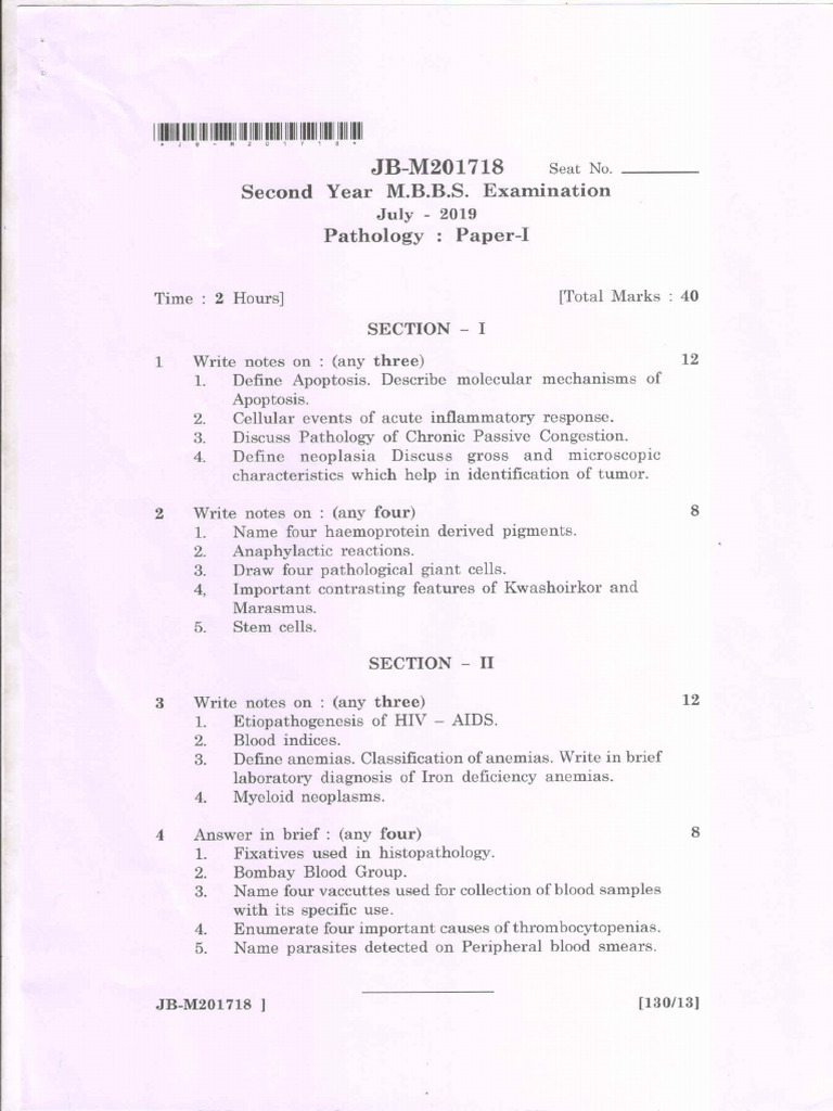 2019 July Paper 1 Pathology | PDF