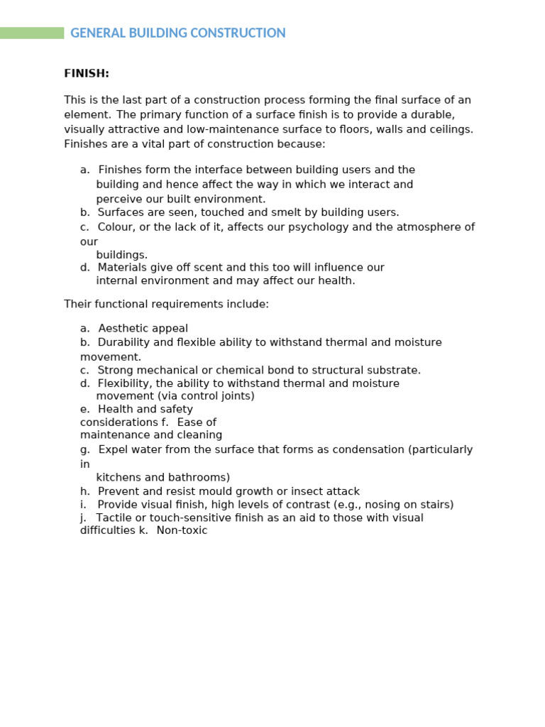 Building Construction Finishes Explained | PDF | Paint | Plaster