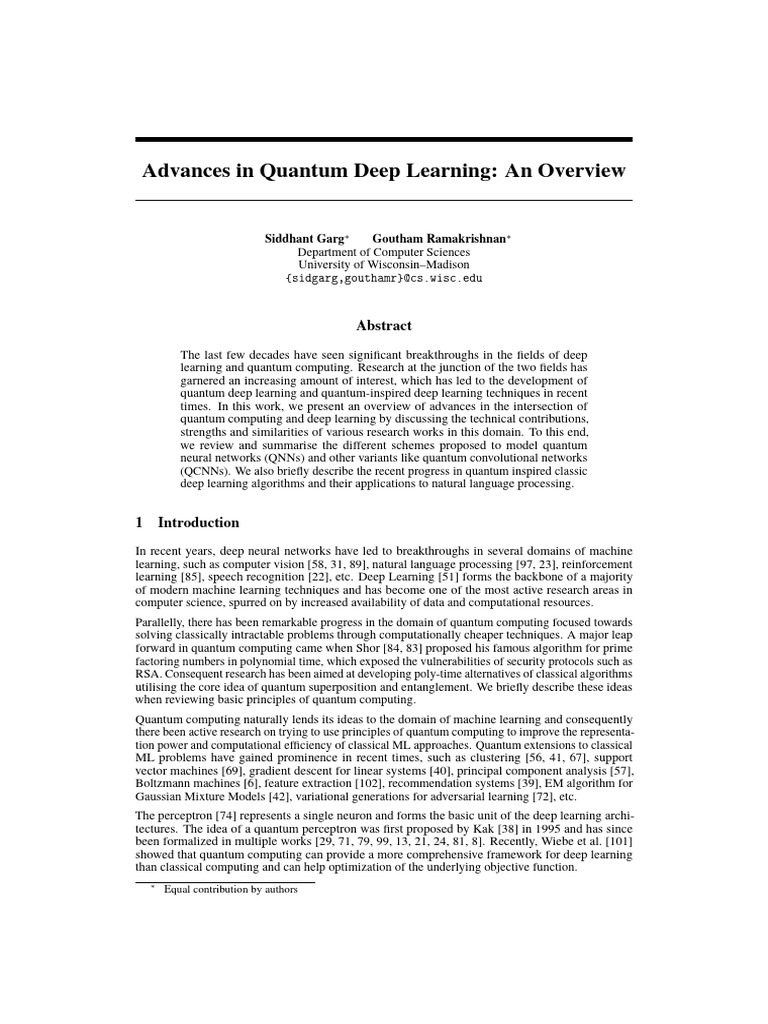 Quantum Deep Learning Advances Overview | PDF | Deep Learning ...