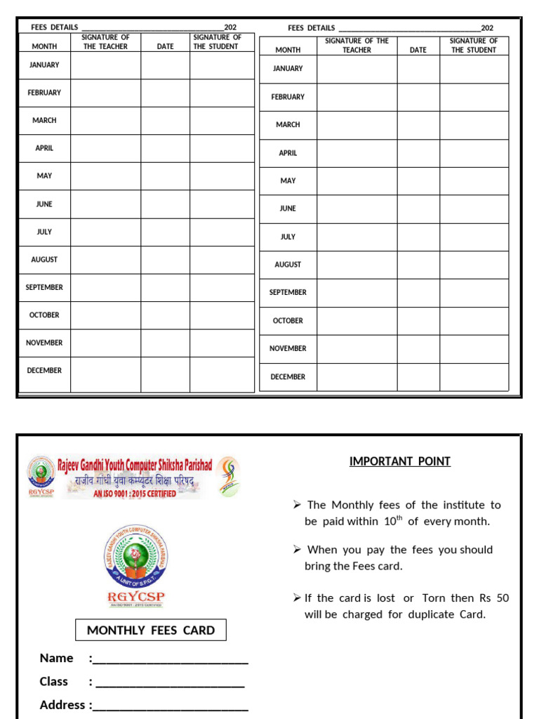 Rgycsp Monthly Fees Card 20241 | PDF
