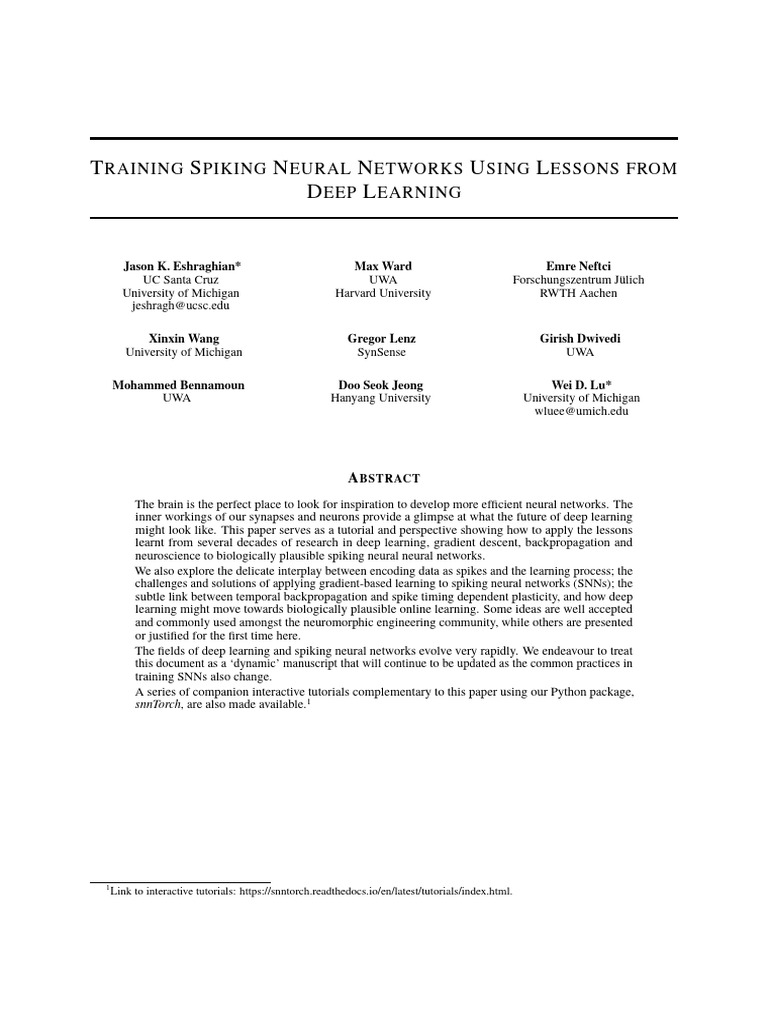 Training Spiking Neural Networks | PDF | Deep Learning | Action Potential